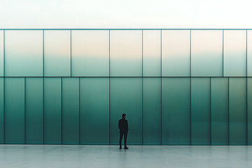 A figure waits near the edge of the modern train station