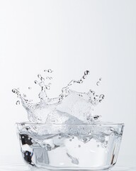 Dynamic water splash art creation in minimalist studio setting