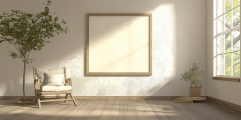 Mockup frame in farmhouse living room interior, 3d render