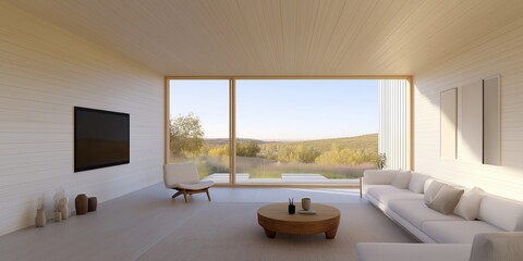 Mockup frame in farmhouse living room interior, 3d render