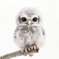 Cute baby owl perched on a branch close-up nature photography soft fluffy feathers high fidelity adorable wildlife