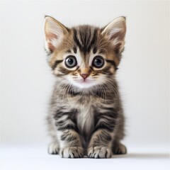 Fototapeta premium Cute baby kitten with big round eyes indoor setting high fidelity image adorable environment close-up view soft fur concept