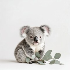 Naklejka premium Curious baby koala discovering nature australian forest high fidelity image natural habitat close-up view wildlife wonder