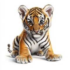 Fototapeta premium Playful baby tiger cub with wide eyes jungle habitat high fidelity image nature setting close-up view wildlife concept