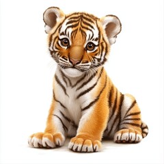 Obraz premium Playful baby tiger cub with wide eyes captured in high fidelity natural habitat close-up view wildlife photography