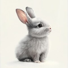 Obraz premium Adorable baby bunny with long ears sitting on a patch of grass nature high fidelity close-up cuteness concept
