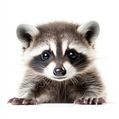 Obraz premium Curious baby raccoon peeking from behind its paws forest habitat close-up photography natural environment adorable concept
