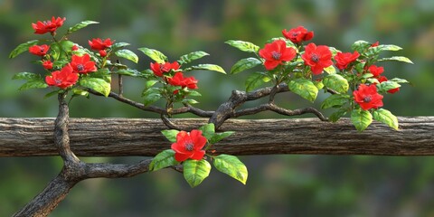 Lush Red Flowers Blooming on Rustic Wooden Fence