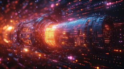 Fototapeta premium A futuristic circuit and cyber computer with a server symbolize cloud computing, cybersecurity, fast connection, IT innovation, technology, motherboard system, and hardware.