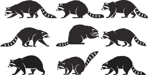 Fototapeta premium Raccoon silhouette vector set in some of different style using black color illustration design