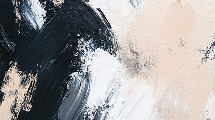 modern art in black, white, gray, and beige tones on a textured acrylic canvas. Dynamic brushstrokes evoke balance, chaos, and timeless elegance, symbolizing duality and harmony in contrast