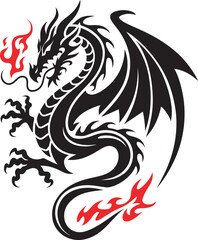 A vector illustration of a tribal-inspired design featuring a stylized dragon with white background, black dragon vector design with white background