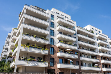 Modern white apartment building seen in Berlin, Germany © elxeneize