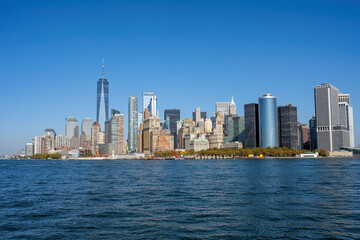 Obraz premium Lower Manhattan, New York, with the famous World Trade Center seen from the Hudson RIver