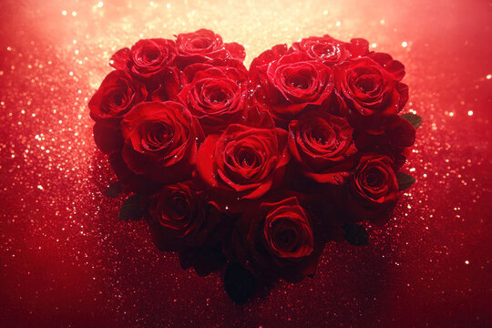 Bouquet of red roses against a rustic wooden background.