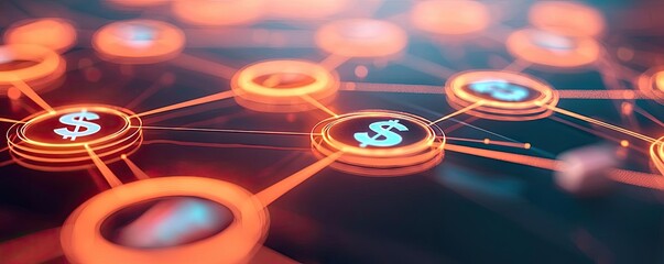 Capital cost idea. Connections between digital currencies and financial networks in a futuristic design.