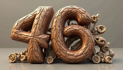 Wooden Number 46 with Abstract Sculptures