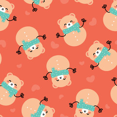 Seamless pattern cartoon bear. cute christmas and winter wallpaper for fabric print, gift wrap paper