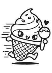 Coloring book cute ice cream run act 
