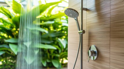 Relaxing shower experience surrounded by lush greenery home spa