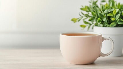 burnout at the desk. A close-up of a cup of herbal tea on a desk, symbolizing a calming break amidst work-related stress