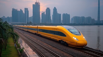 Fototapeta premium A high-speed train in motion represents efficient transportation, travel, and logistics.