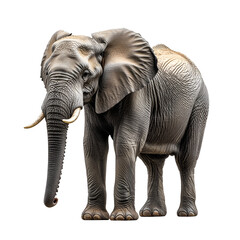 Obraz premium Angled view full body shot of an extremely perfect looking single African Bush Elephant animal isolated on a white transparent background