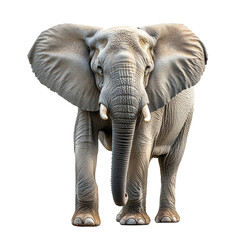 Obraz premium Angled view full body shot of an extremely perfect looking single African Elephant animal isolated on a white transparent background