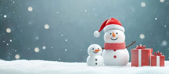 Fototapeta premium Festive Santa Claus Snowman with Christmas Gifts in Winter Wonderland Scene