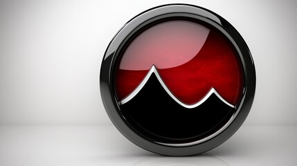Striking red and black round button with majestic mountain peak icon for ui design