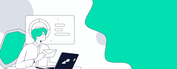 Business network security character flat vector concept operation hand drawn illustration
