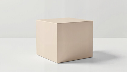 Naklejka premium Simple beige cube packaging mockup on a light background with copy space for branding