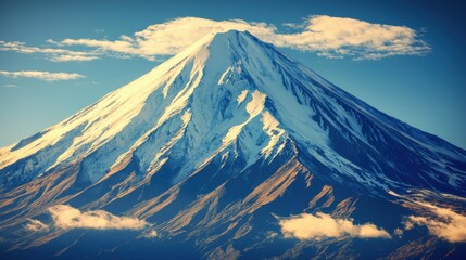 Majestic snow-capped volcano erupting nature landscape scenic view high altitude