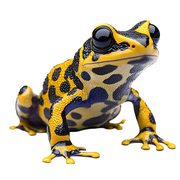 Angled view full body shot of an extremely perfect looking single Atelopus animal isolated on a white transparent background