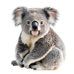 Fototapeta premium Angled view full body shot of an extremely perfect looking single Australian Koala animal isolated on a white transparent background