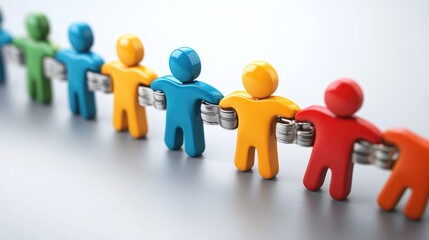 Diverse Teamwork Unity Collaboration Concept with Colorful Figurines Holding Hands Representing Partnership and Cooperation