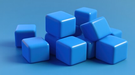 Abstract Composition of Blue Cubes on Blue Background: A Minimalist 3D Render