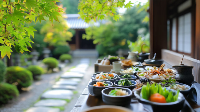 精進料理と青もみじが彩る古刹の露地、広角レンズで捉えた静寂の美