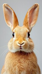 A close-up of a cute rabbit with large ears and expressive eyes.