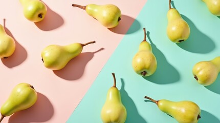 Bright Minimalistic Flat-Lay with Yellow-Green Pears on Pastel Background