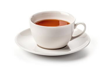 Cup of tea. Glass cup of hot aromatic tea on white background