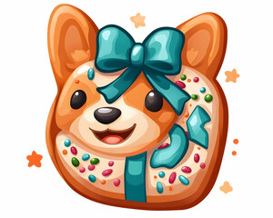 Cute Corgi Donut Cartoon, Gift Bow, Festive Background, App Icon Design.