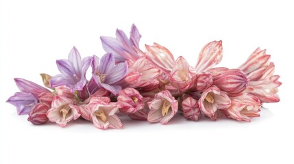 vibrant bouquet of pink and purple flowers arranged elegantly on a white background showcasing delicate petals and natural beauty