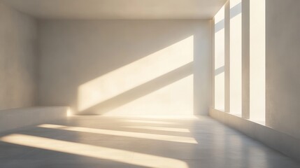 Obraz premium Sunlit Minimalist Room Interior Design: Warm Light and Shadows in a Modern Space