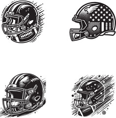 American Football Helmet Silhouettes - Vector Illustration Set