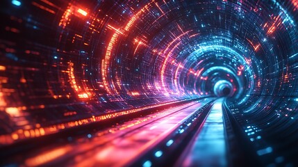 Fototapeta premium Futuristic Neon Tunnel Digital Data Stream