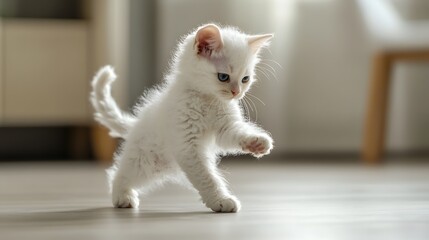 Adorable White Kitten Walking on Floor