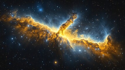 Naklejka premium A nebula glows brightly in space, a dark universe background for adventure and exploration, a wallpaper design showcasing the beauty and mystery of star formation.
