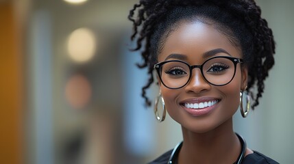 A nurse smiles while wearing a stethoscope, representing health, wellness, and healthcare services with affirmative action and equality in medical care.