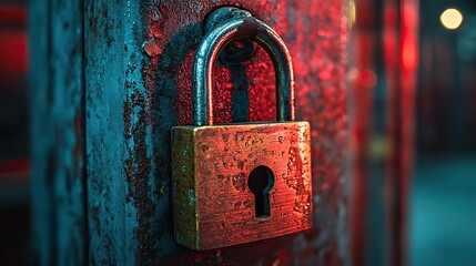 A padlock on a server door symbolizes the importance of data protection and cybersecurity measures in preventing unauthorized access.